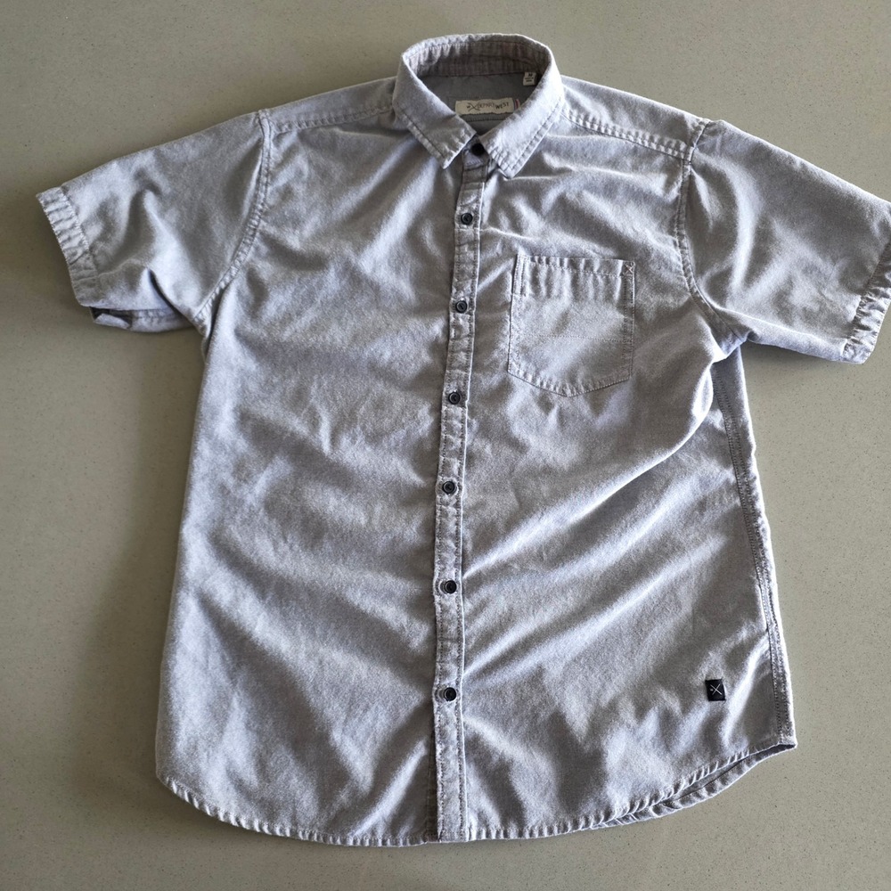 Departwest Mens Grey Short Sleeve Button Down Shirt Size M Pocket Casual Heather